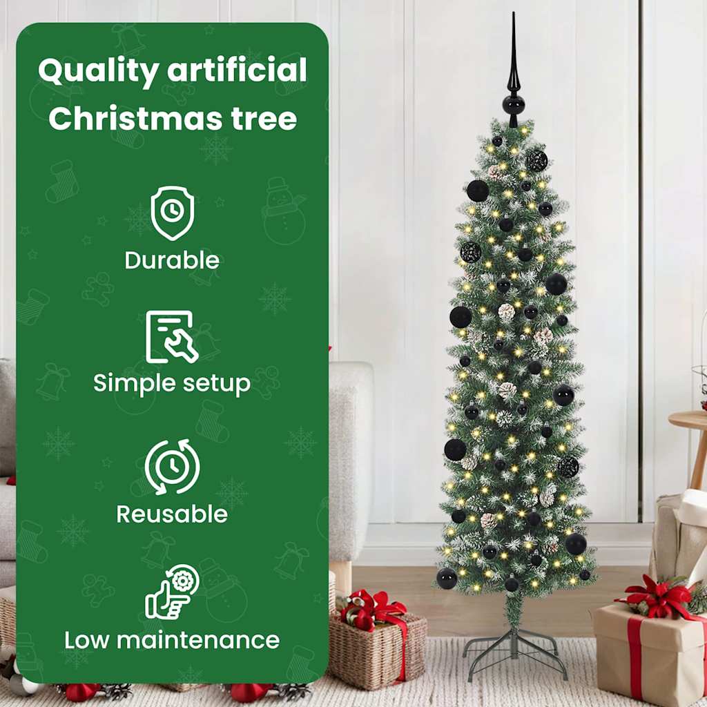 Dirbtinis lieknas Kalėdų medis su 150 LED Žalia ir balta 150 cm