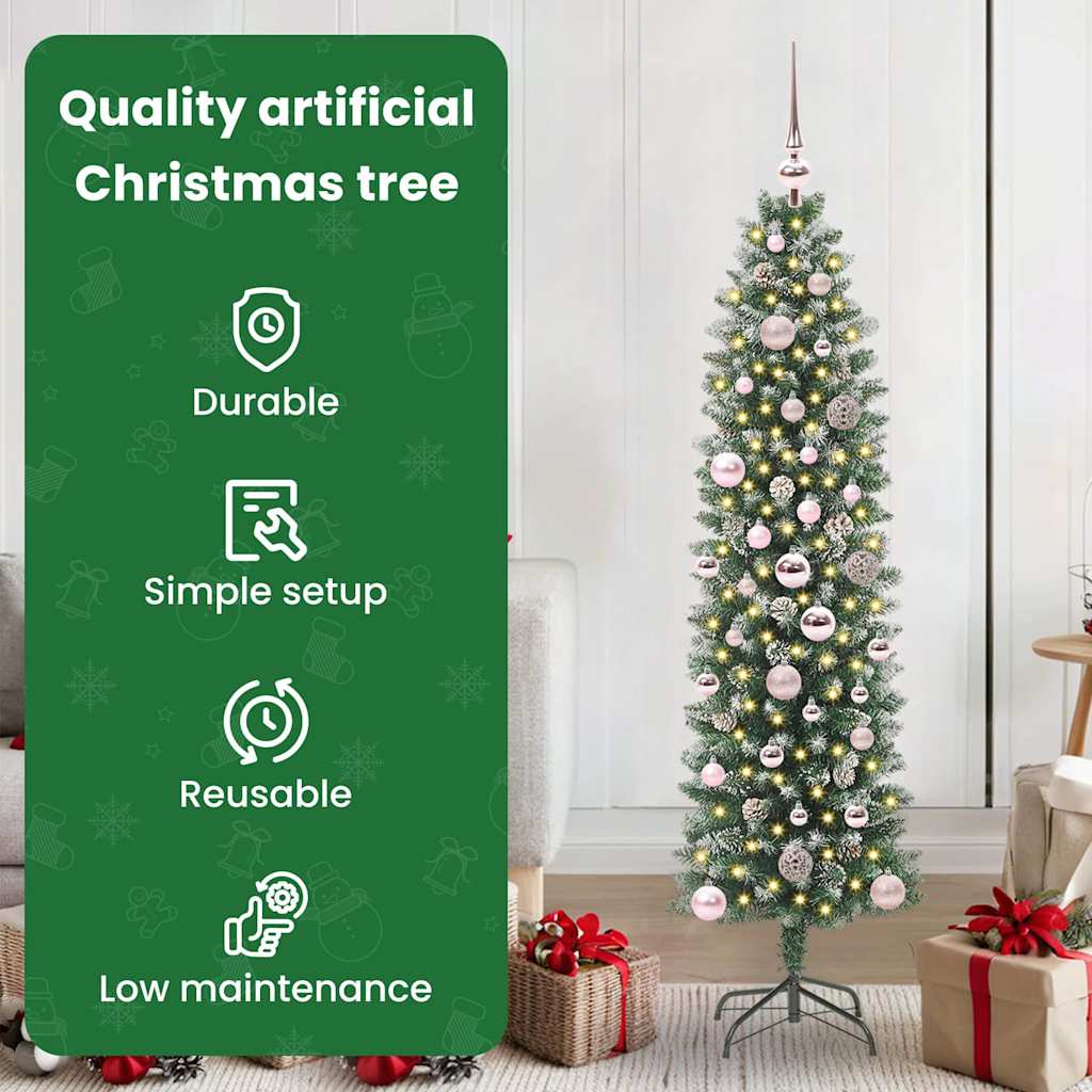 Dirbtinis lieknas Kalėdų medis su 150 LED Žalia ir balta 150 cm