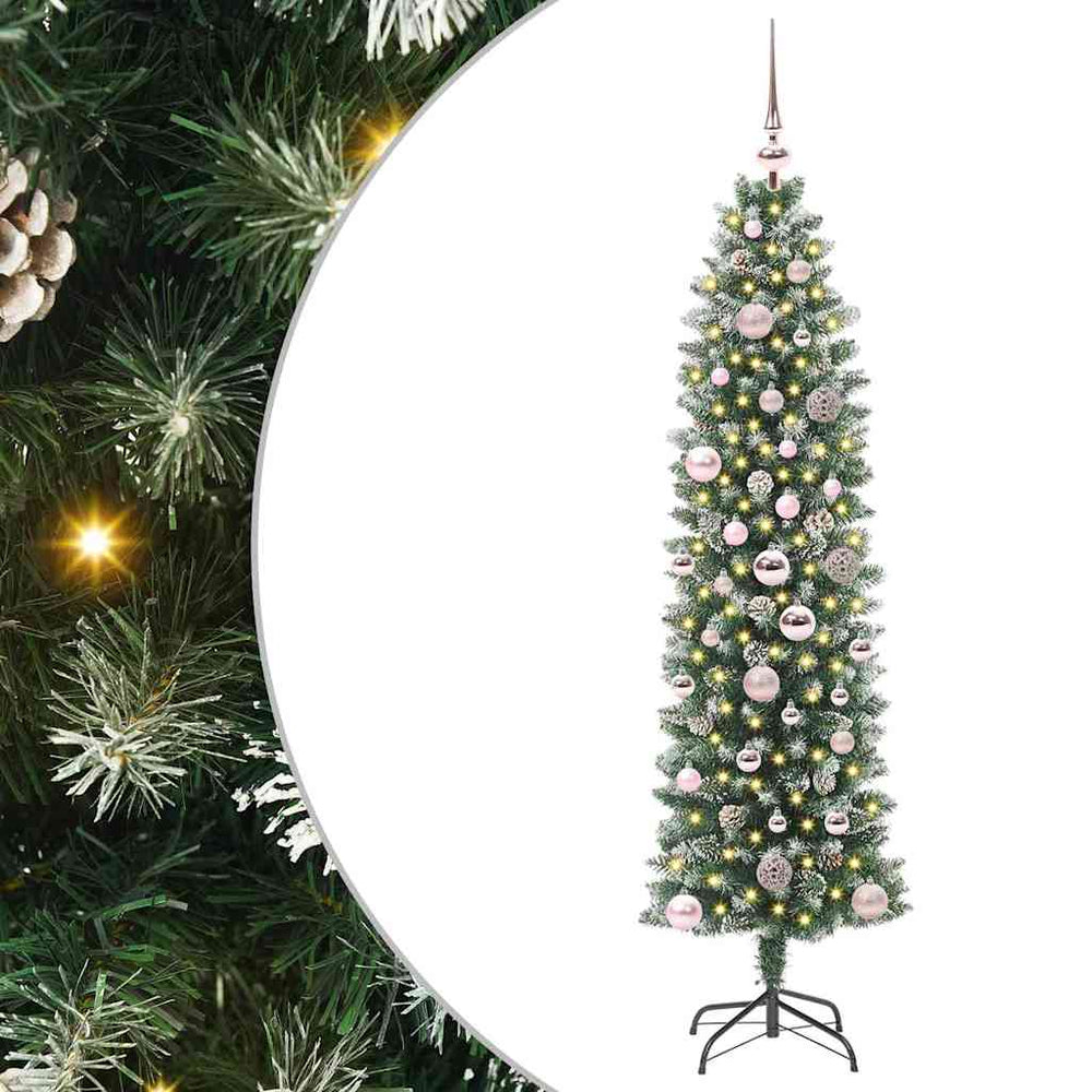 Dirbtinis lieknas Kalėdų medis su 150 LED Žalia ir balta 150 cm