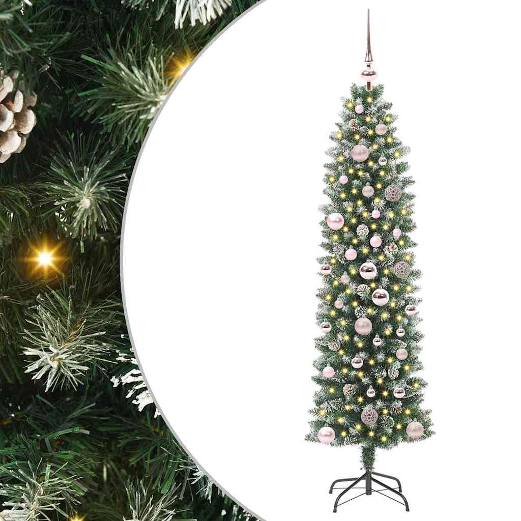 Dirbtinis lieknas Kalėdų medis su 150 LED Žalia ir balta 150 cm