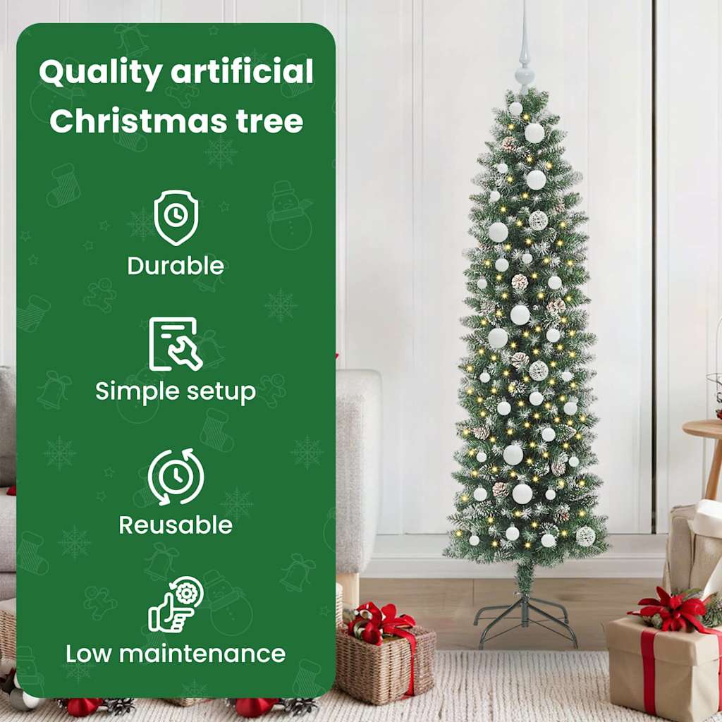 Dirbtinis lieknas Kalėdų medis su 150 LED Žalia ir balta 150 cm