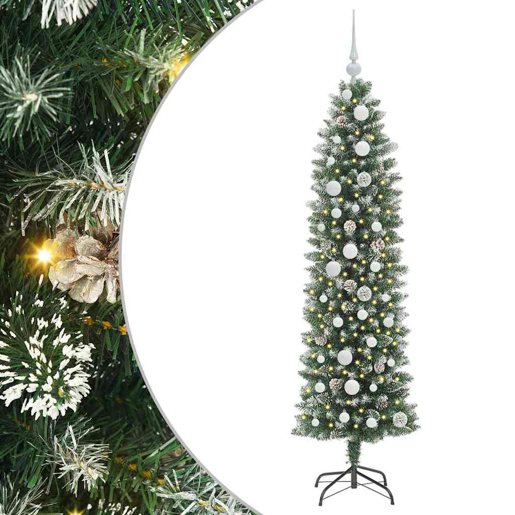 Dirbtinis lieknas Kalėdų medis Žalia ir balta 150 cm