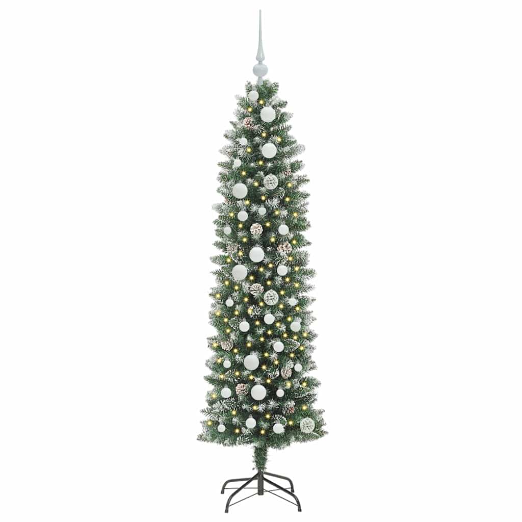 Dirbtinis lieknas Kalėdų medis Žalia ir balta 150 cm