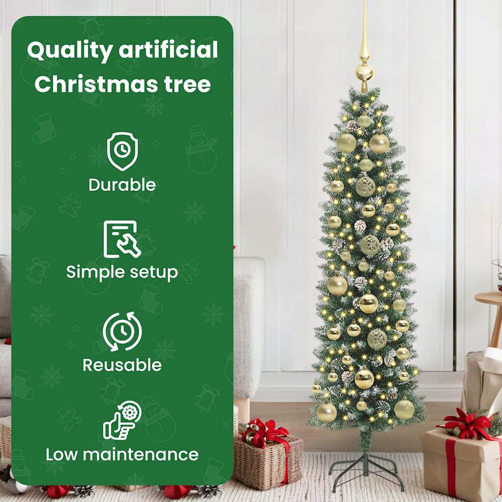 Dirbtinis lieknas Kalėdų medis su 150 LED Žalia ir balta 150 cm