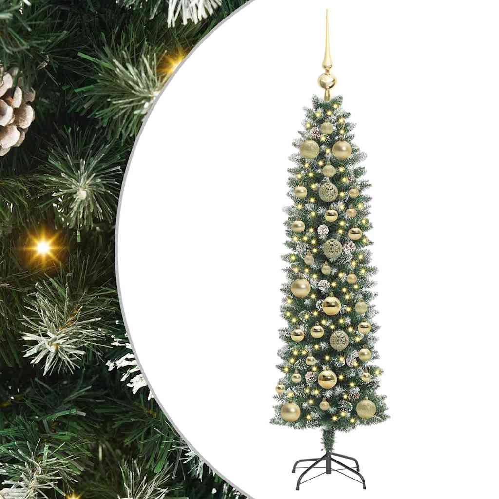Dirbtinis lieknas Kalėdų medis Žalia ir balta 150 cm