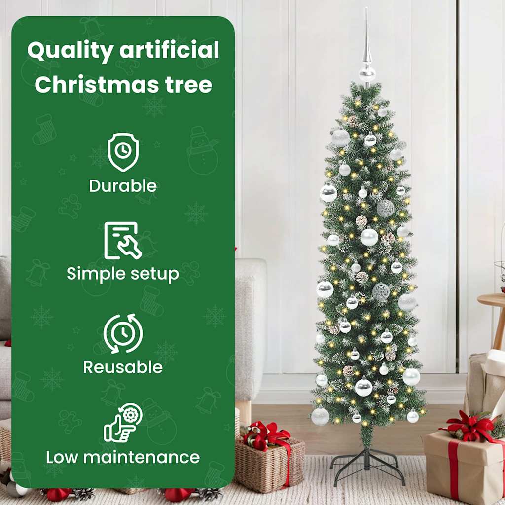Dirbtinis lieknas Kalėdų medis su 150 LED Žalia ir balta 150 cm