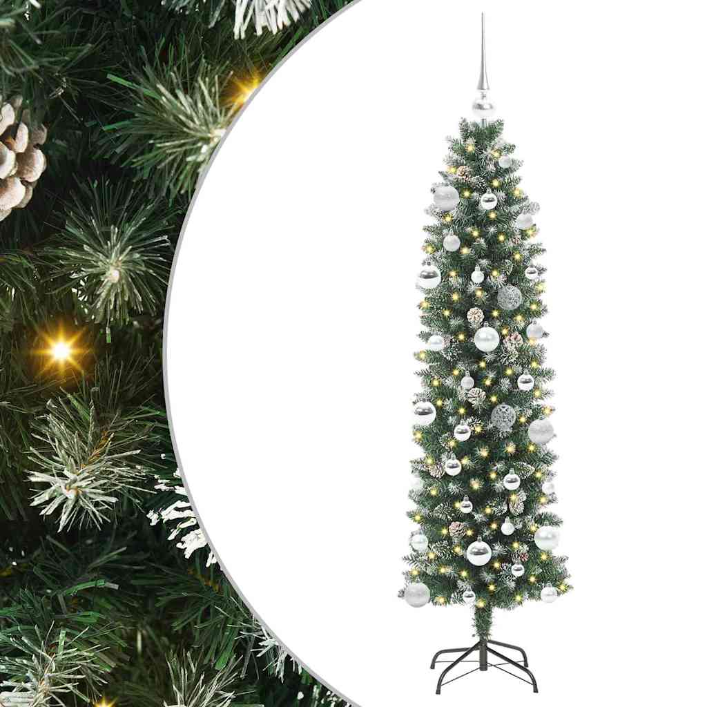 Dirbtinis lieknas Kalėdų medis Žalia ir balta 150 cm