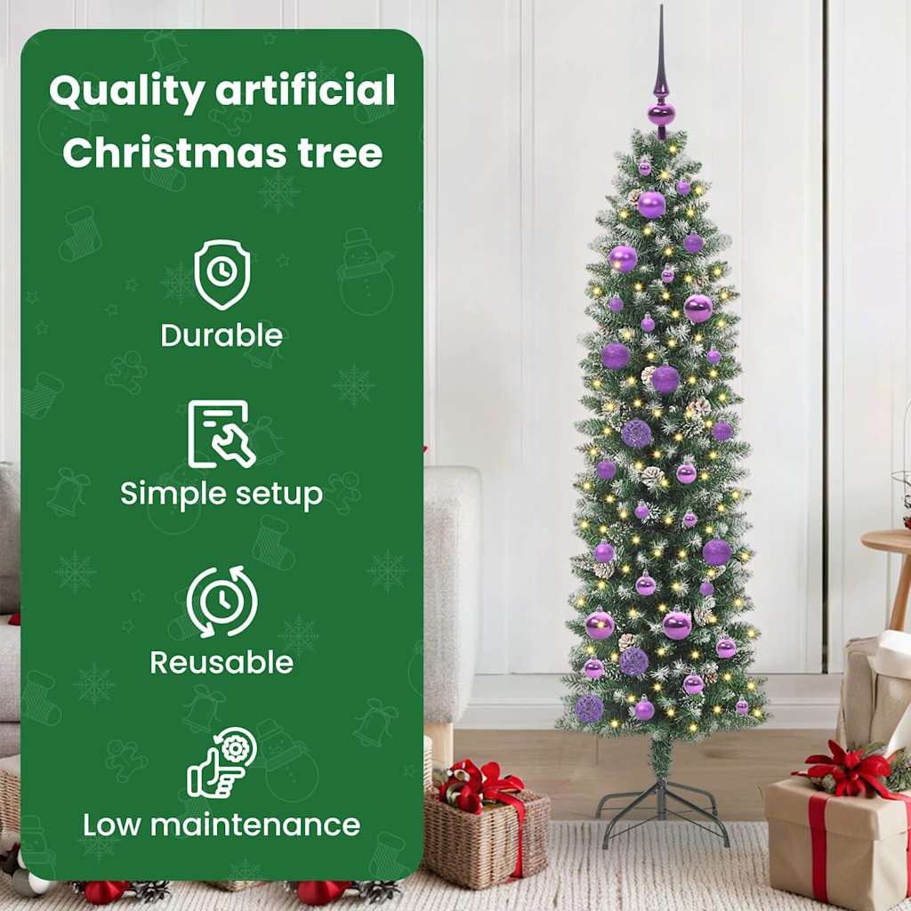 Dirbtinis lieknas Kalėdų medis su 150 LED Žalia ir balta 150 cm