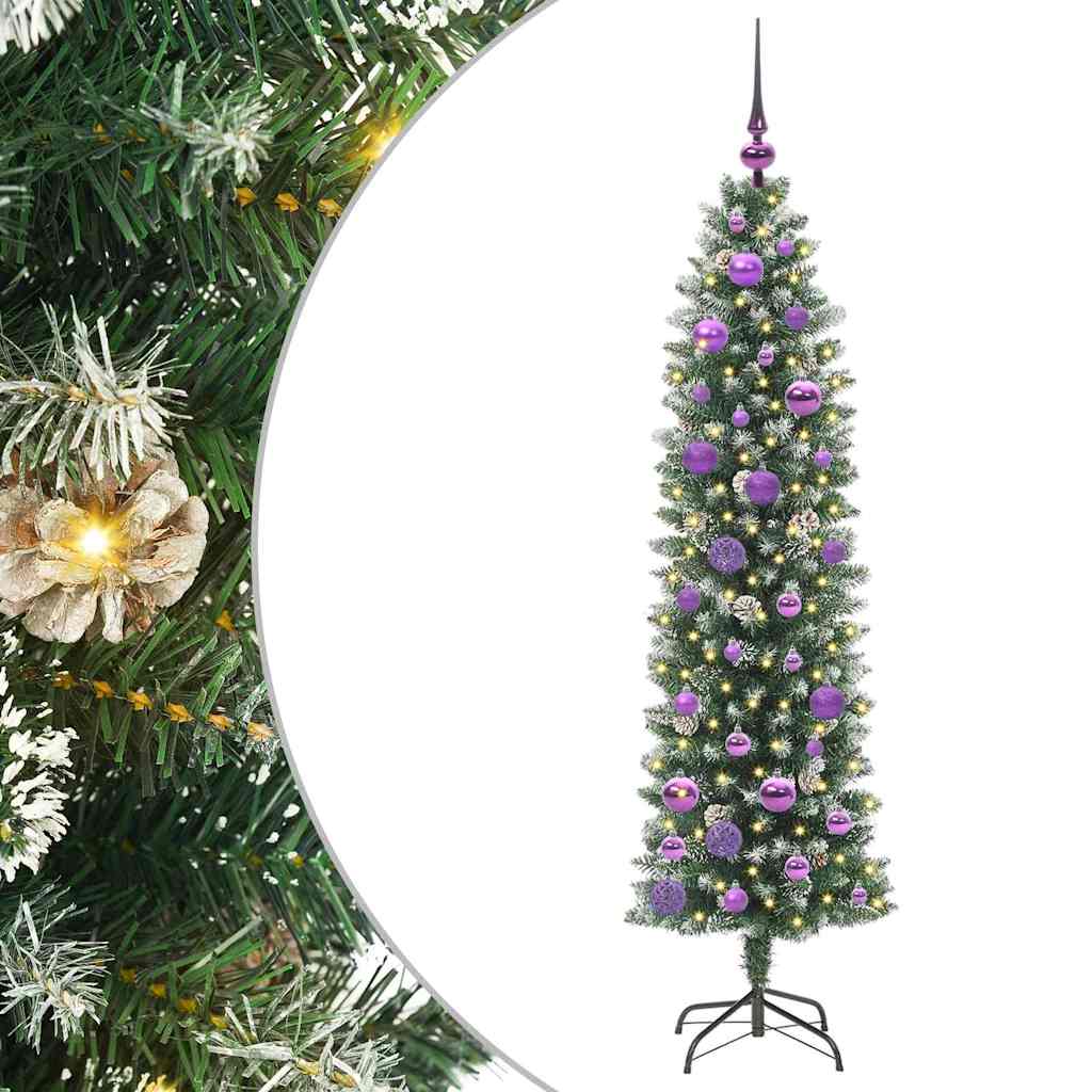 Dirbtinis lieknas Kalėdų medis Žalia ir balta 150 cm