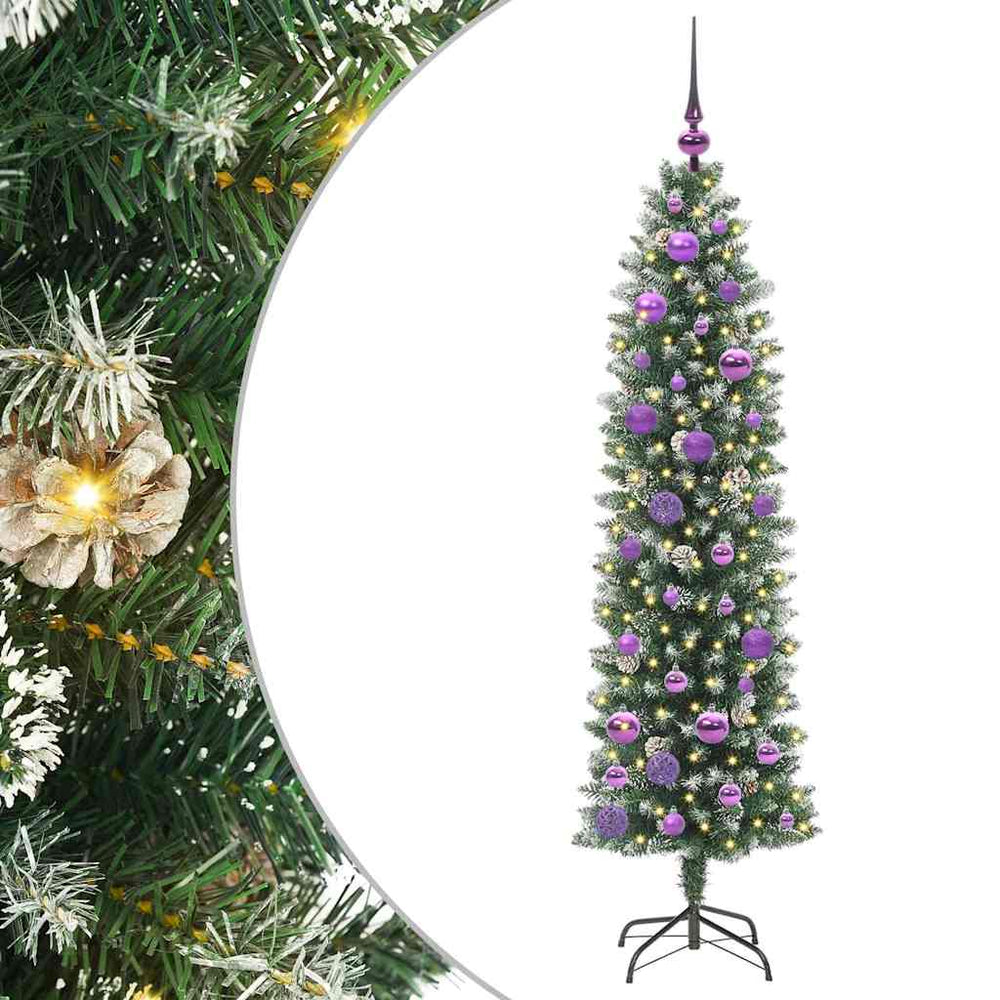 Dirbtinis lieknas Kalėdų medis su 150 LED Žalia ir balta 150 cm