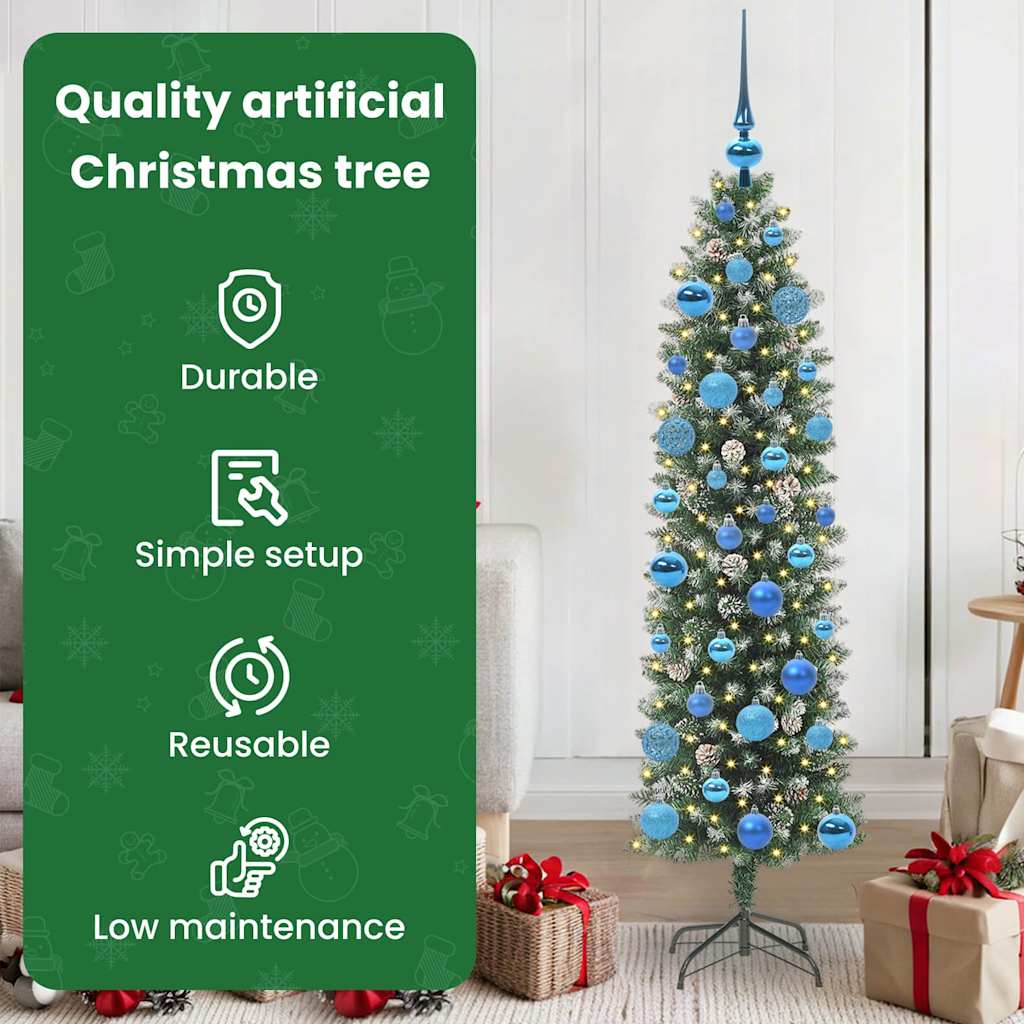 Dirbtinis lieknas Kalėdų medis su 150 LED Žalia ir balta 150 cm