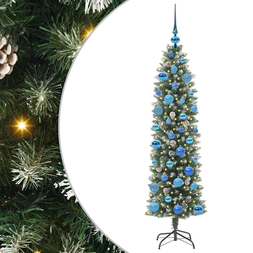 Dirbtinis lieknas Kalėdų medis Žalia ir balta 150 cm