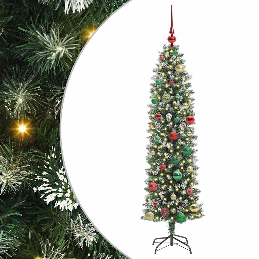 Dirbtinis lieknas Kalėdų medis Žalia ir balta 150 cm