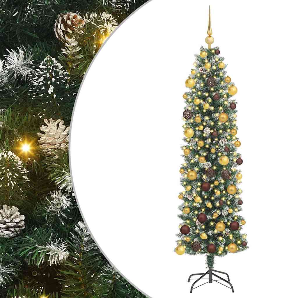 Dirbtinis lieknas Kalėdų medis su 300 LED Žalia ir balta 180 cm
