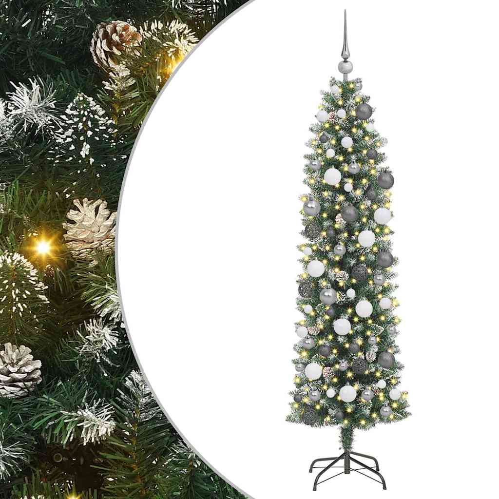 Dirbtinis lieknas Kalėdų medis Žalia ir balta 180 cm