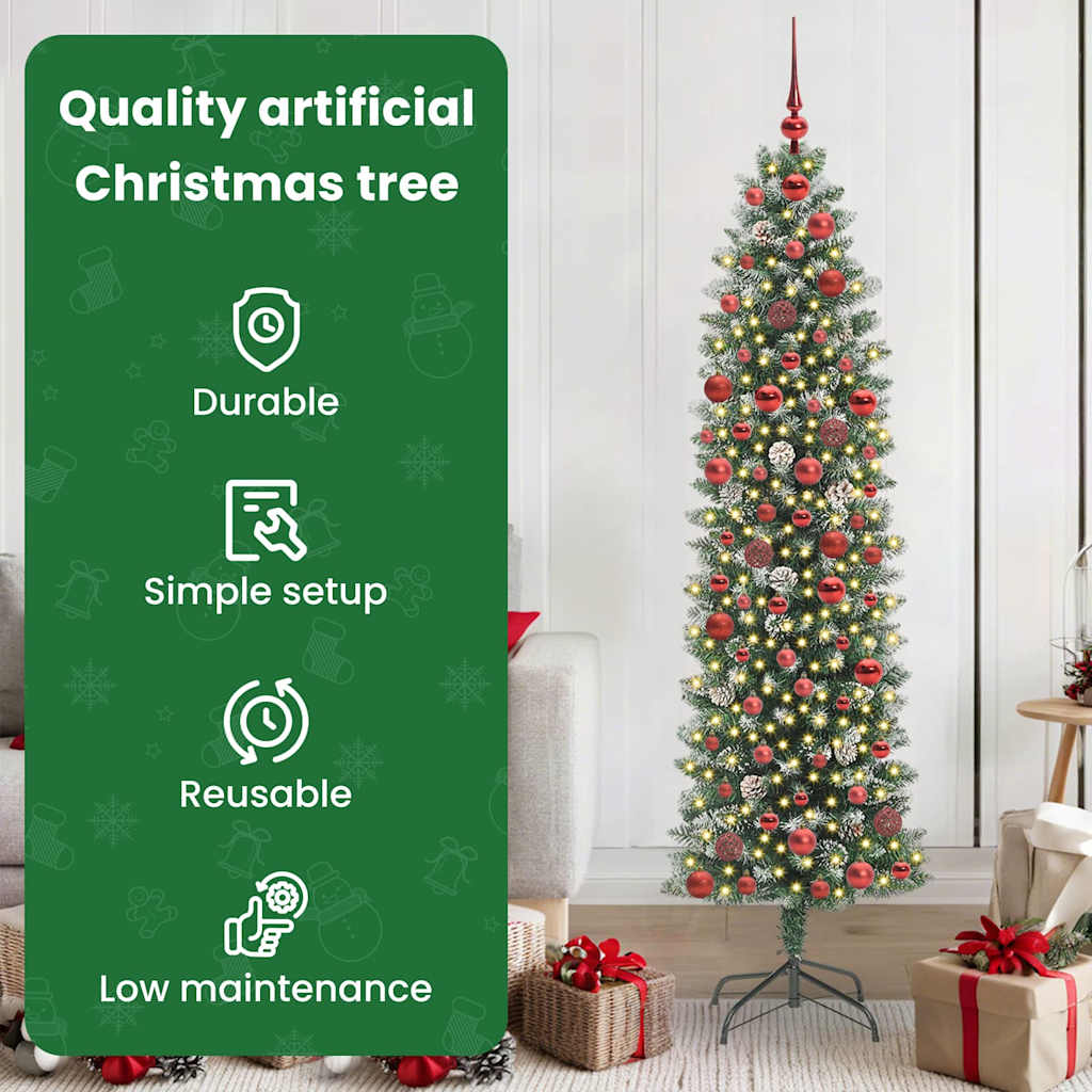 Dirbtinis lieknas Kalėdų medis su 300 LED Žalia ir balta 180 cm