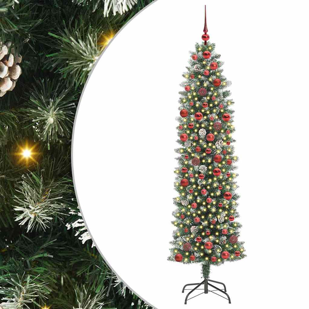 Artificial Slim Christmas Tree with 300 LED Green and White 180 cm