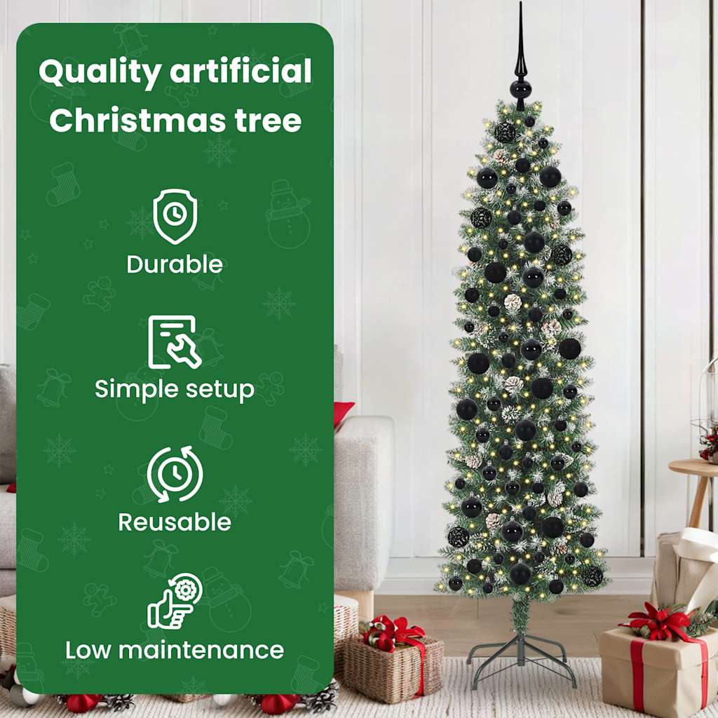 Dirbtinis lieknas Kalėdų medis su 300 LED Žalia ir balta 180 cm