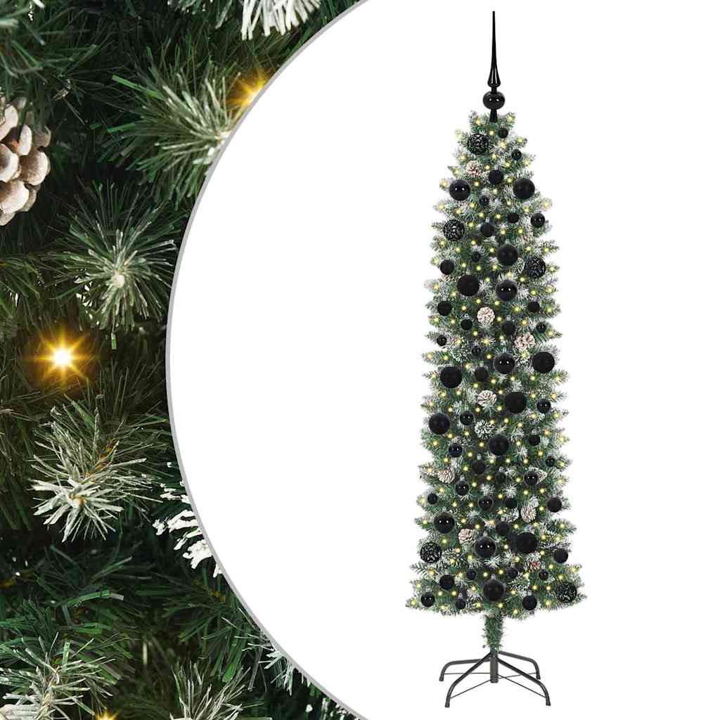 Dirbtinis lieknas Kalėdų medis Žalia ir balta 180 cm