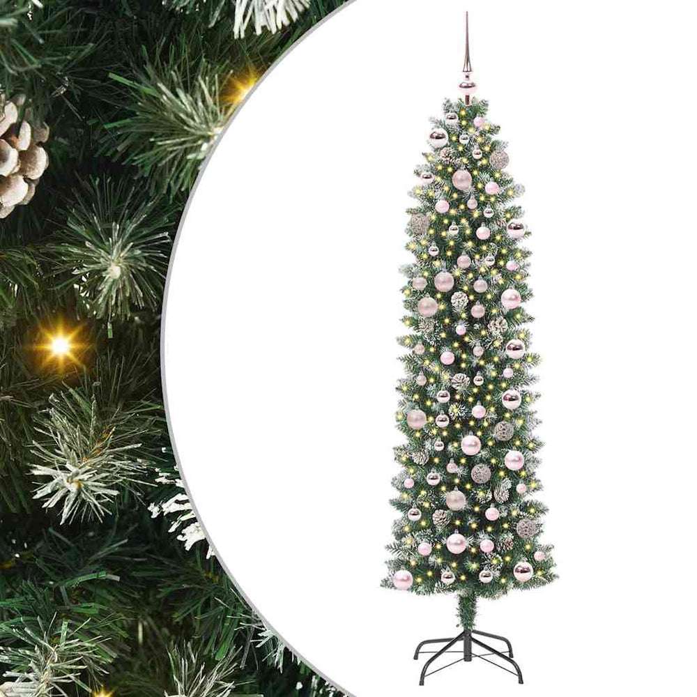 Artificial Slim Christmas Tree with 300 LED Green and White 180 cm