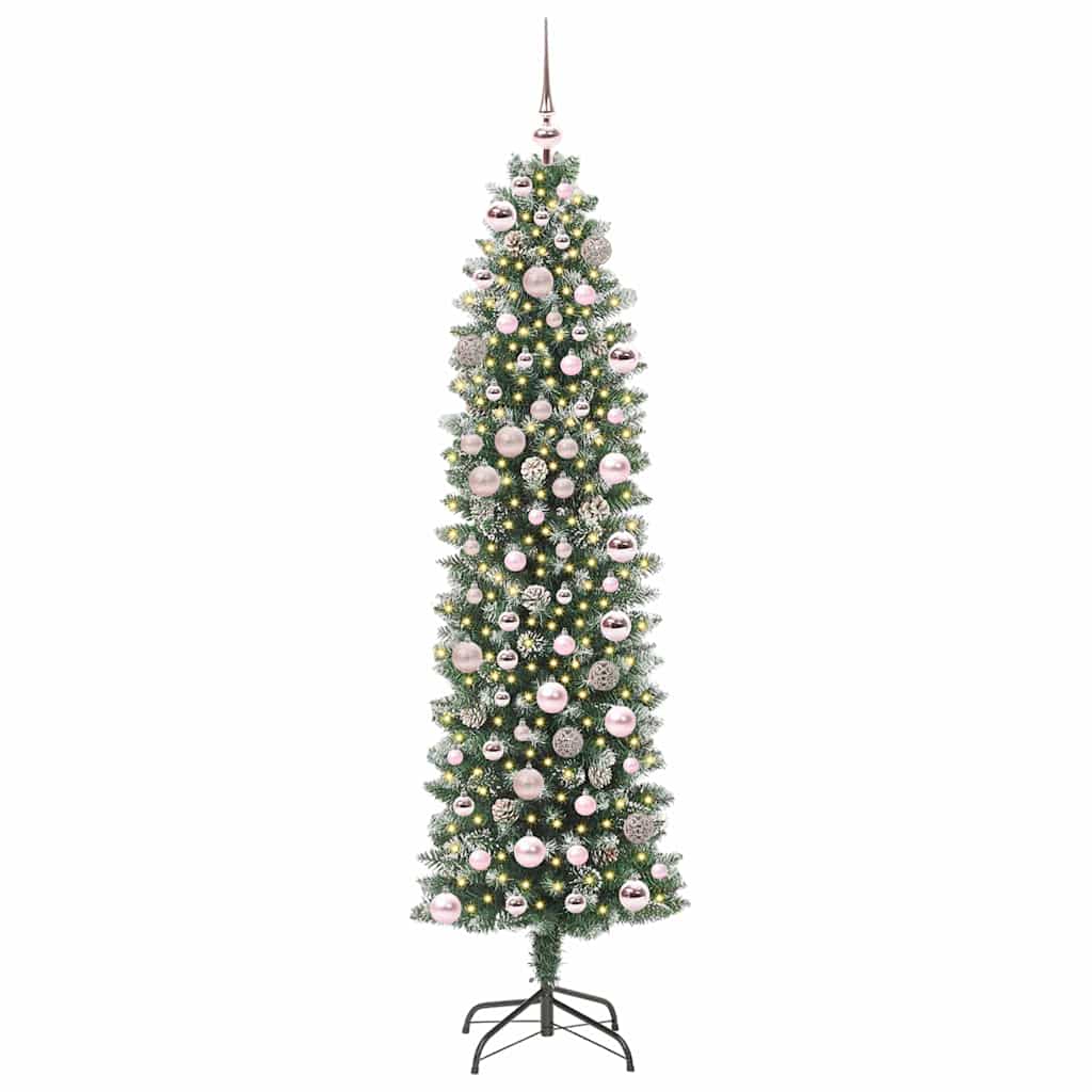 Dirbtinis lieknas Kalėdų medis su 300 LED Žalia ir balta 180 cm