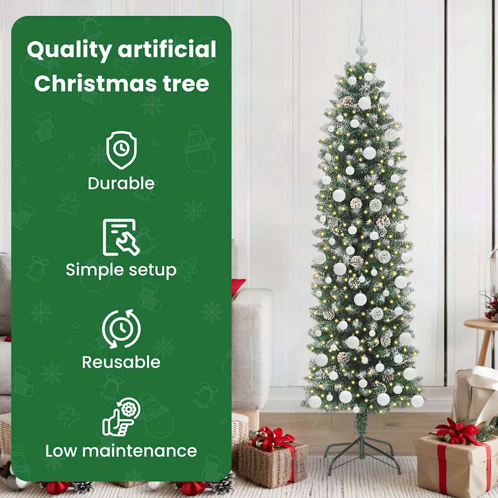 Mākslīgā, slaida Ziemassvētku egle ar 300 LED, zaļa un balta, 180 cm