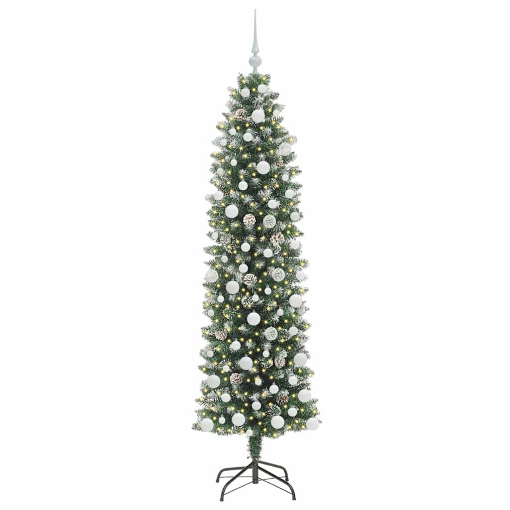 Dirbtinis lieknas Kalėdų medis Žalia ir balta 180 cm