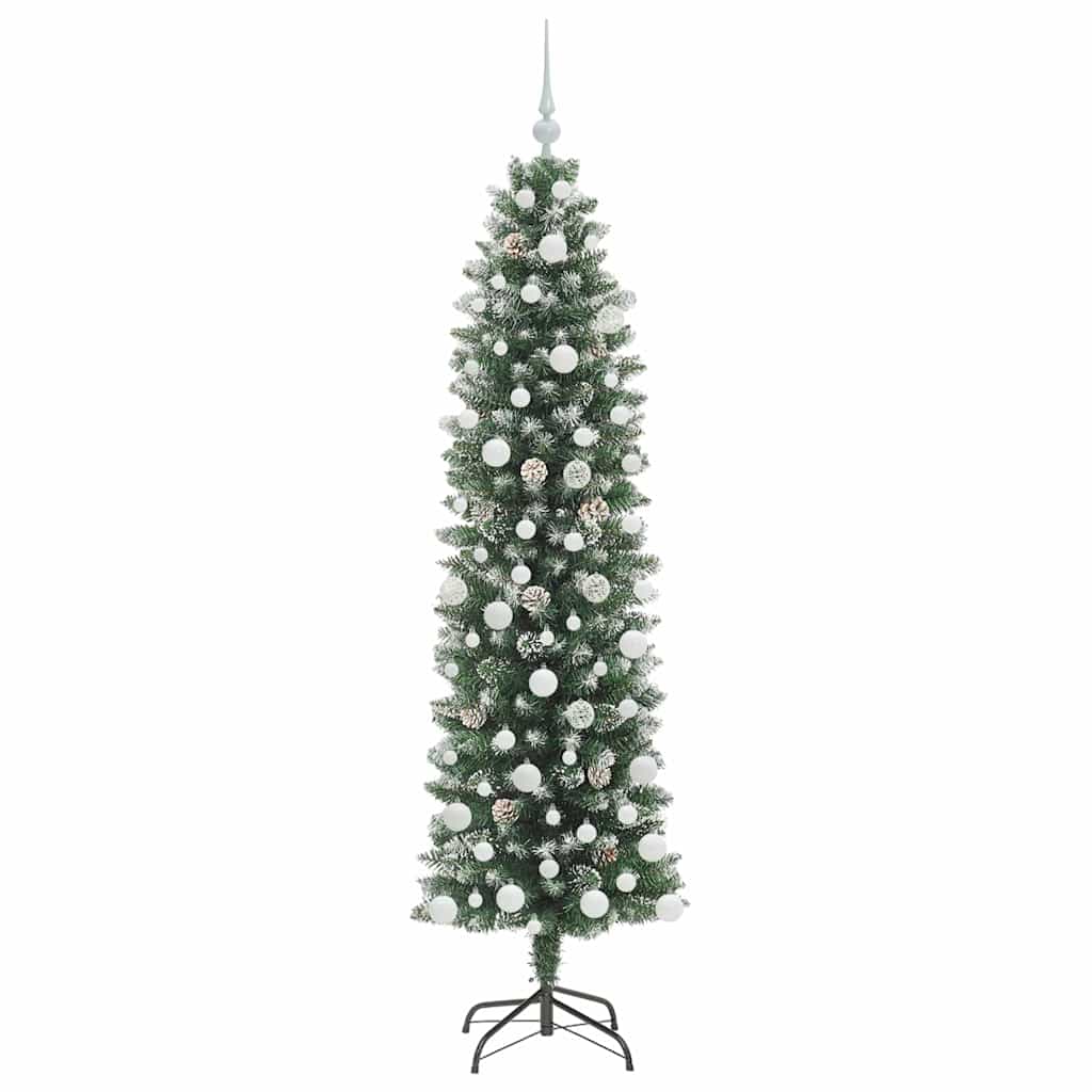 Dirbtinis lieknas Kalėdų medis Žalia ir balta 180 cm