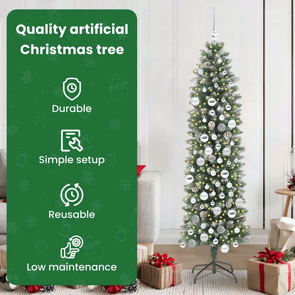 Dirbtinis lieknas Kalėdų medis su 300 LED Žalia ir balta 180 cm