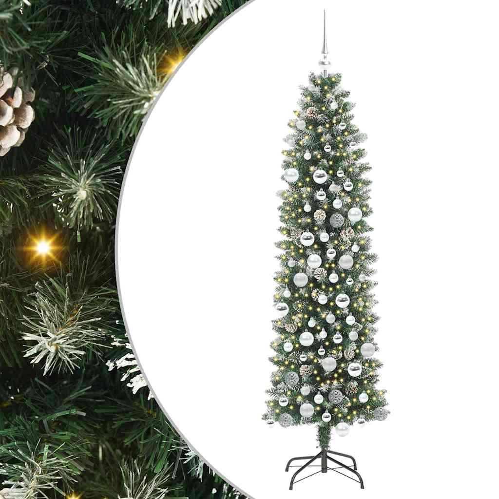 Dirbtinis lieknas Kalėdų medis Žalia ir balta 180 cm