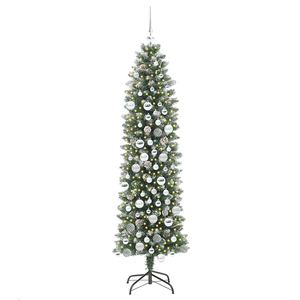 Dirbtinis lieknas Kalėdų medis Žalia ir balta 180 cm