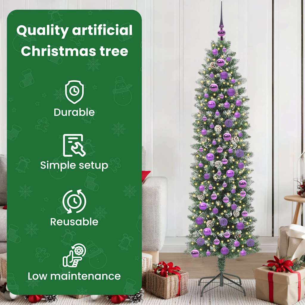 Dirbtinis lieknas Kalėdų medis su 300 LED Žalia ir balta 180 cm