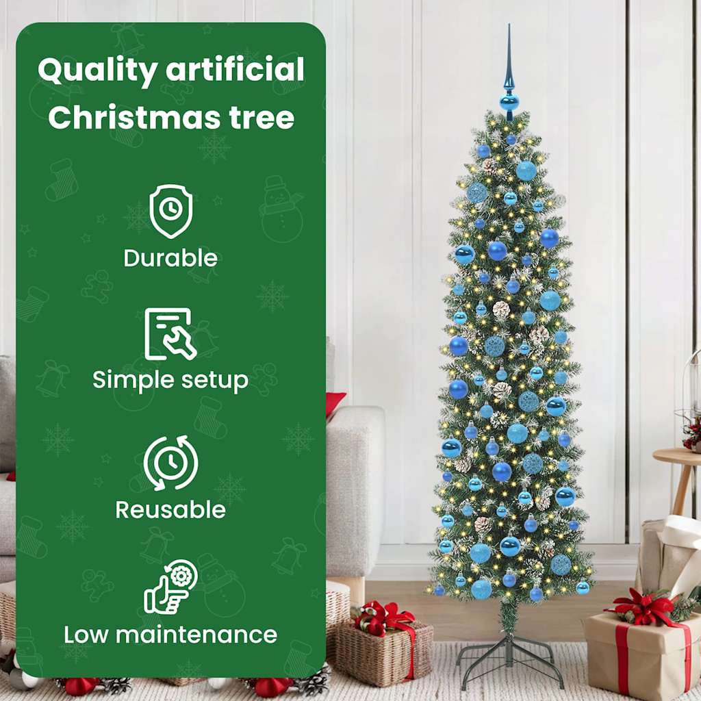 Dirbtinis lieknas Kalėdų medis su 300 LED Žalia ir balta 180 cm