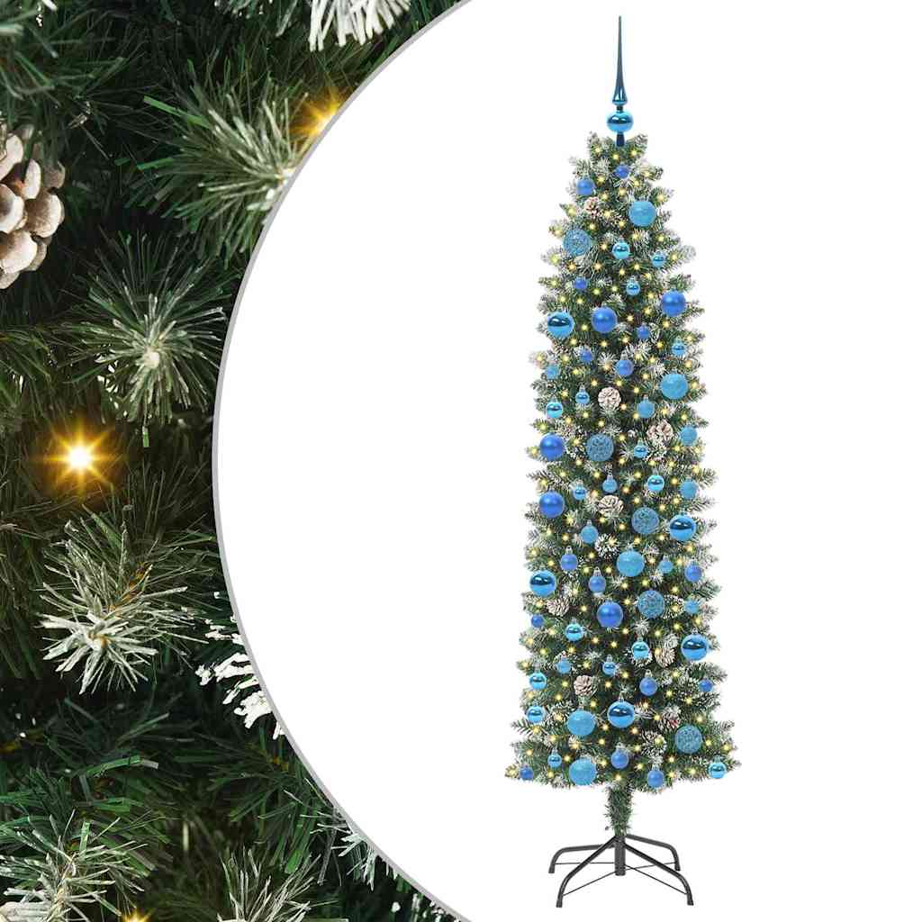 Dirbtinis lieknas Kalėdų medis Žalia ir balta 180 cm