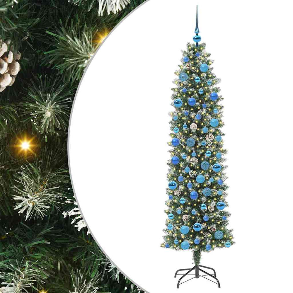 Artificial Slim Christmas Tree with 300 LED Green and White 180 cm