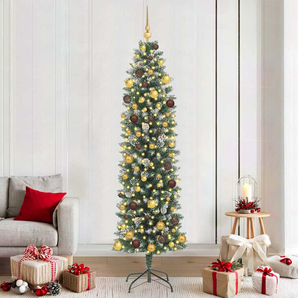 Dirbtinis lieknas Kalėdų medis su 300 LED Žalia ir balta 210 cm