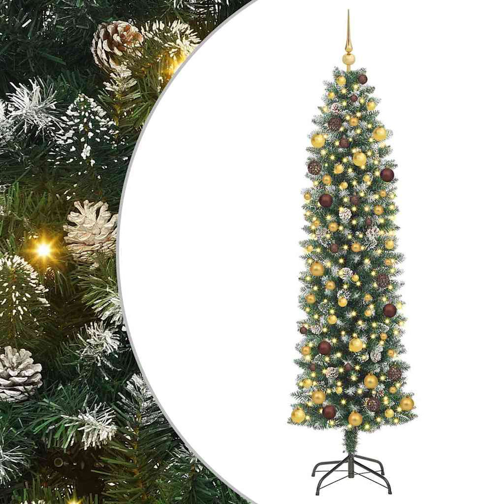Dirbtinis lieknas Kalėdų medis su 300 LED Žalia ir balta 210 cm