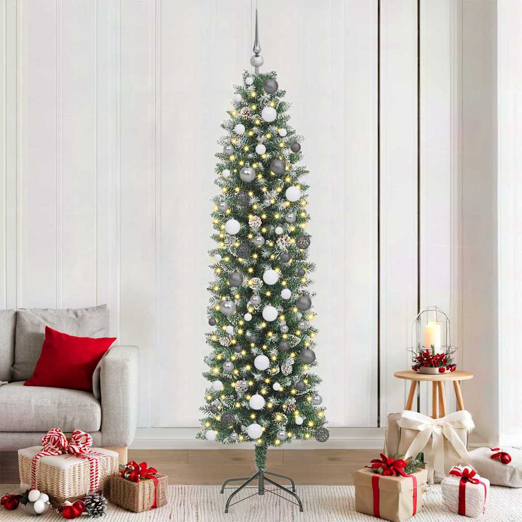 Artificial Slim Christmas Tree with 300 LED Green and White 210 cm