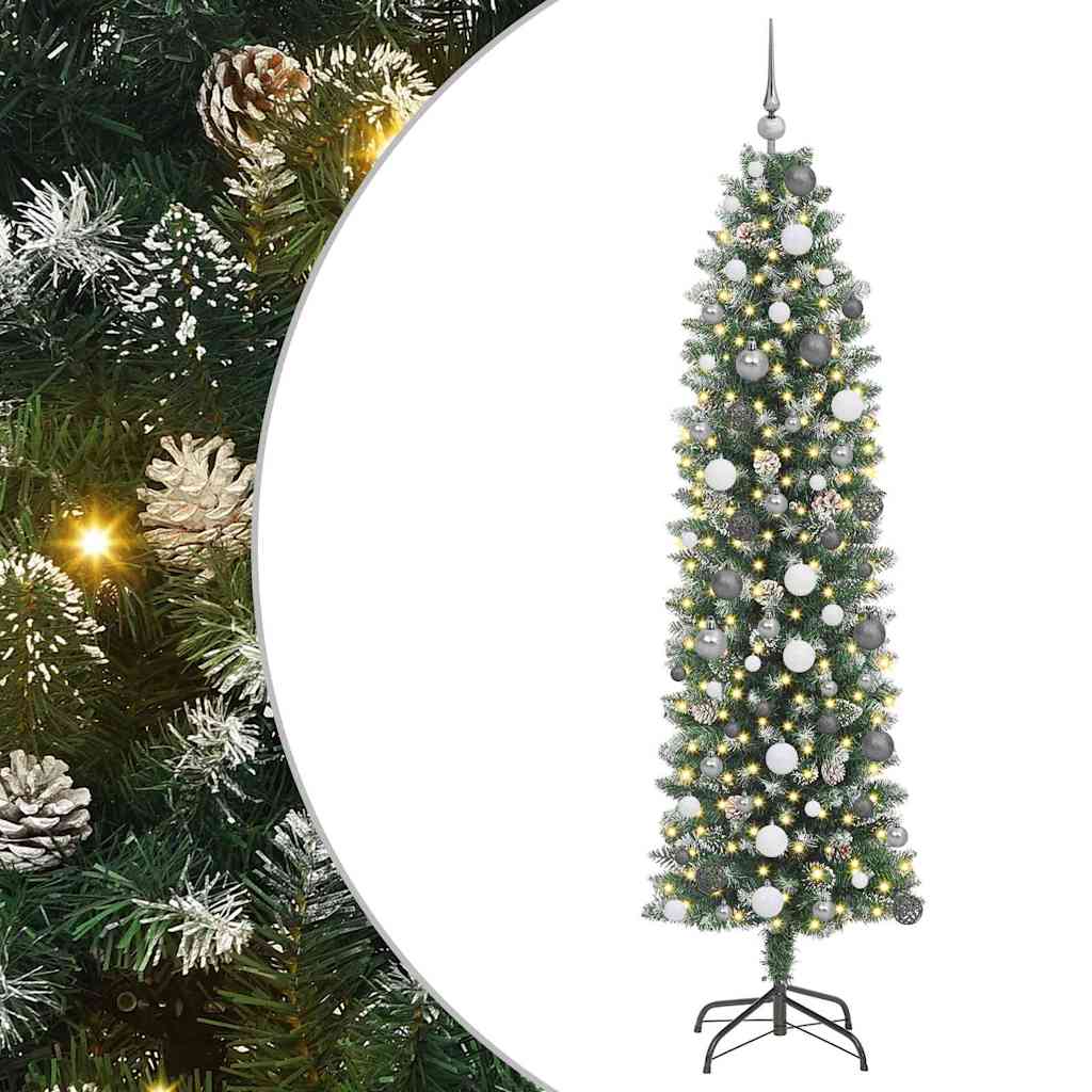 Artificial Slim Christmas Tree with 300 LED Green and White 210 cm