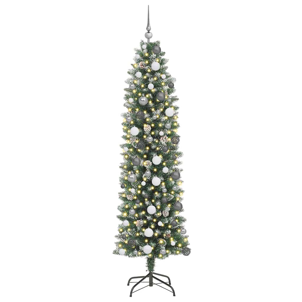 Artificial Slim Christmas Tree with 300 LED Green and White 210 cm