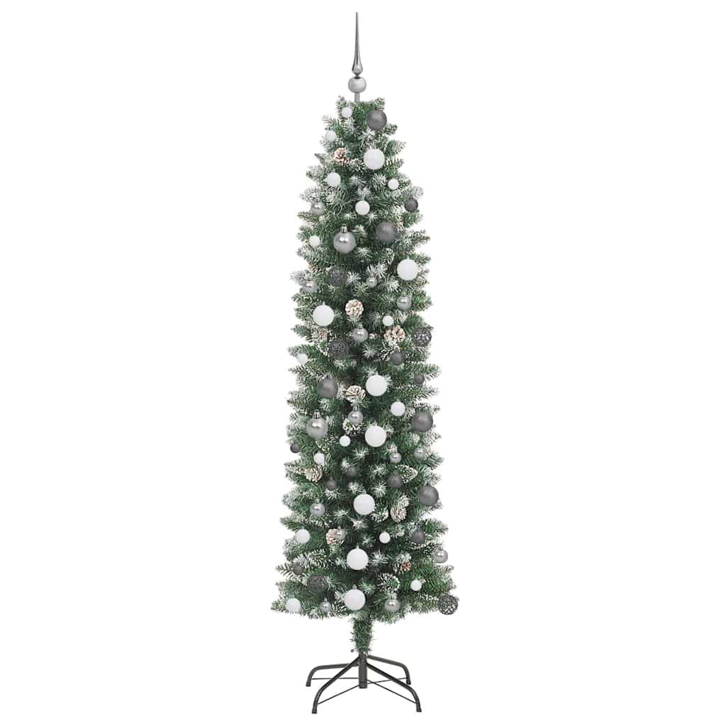 Artificial Slim Christmas Tree with 300 LED Green and White 210 cm