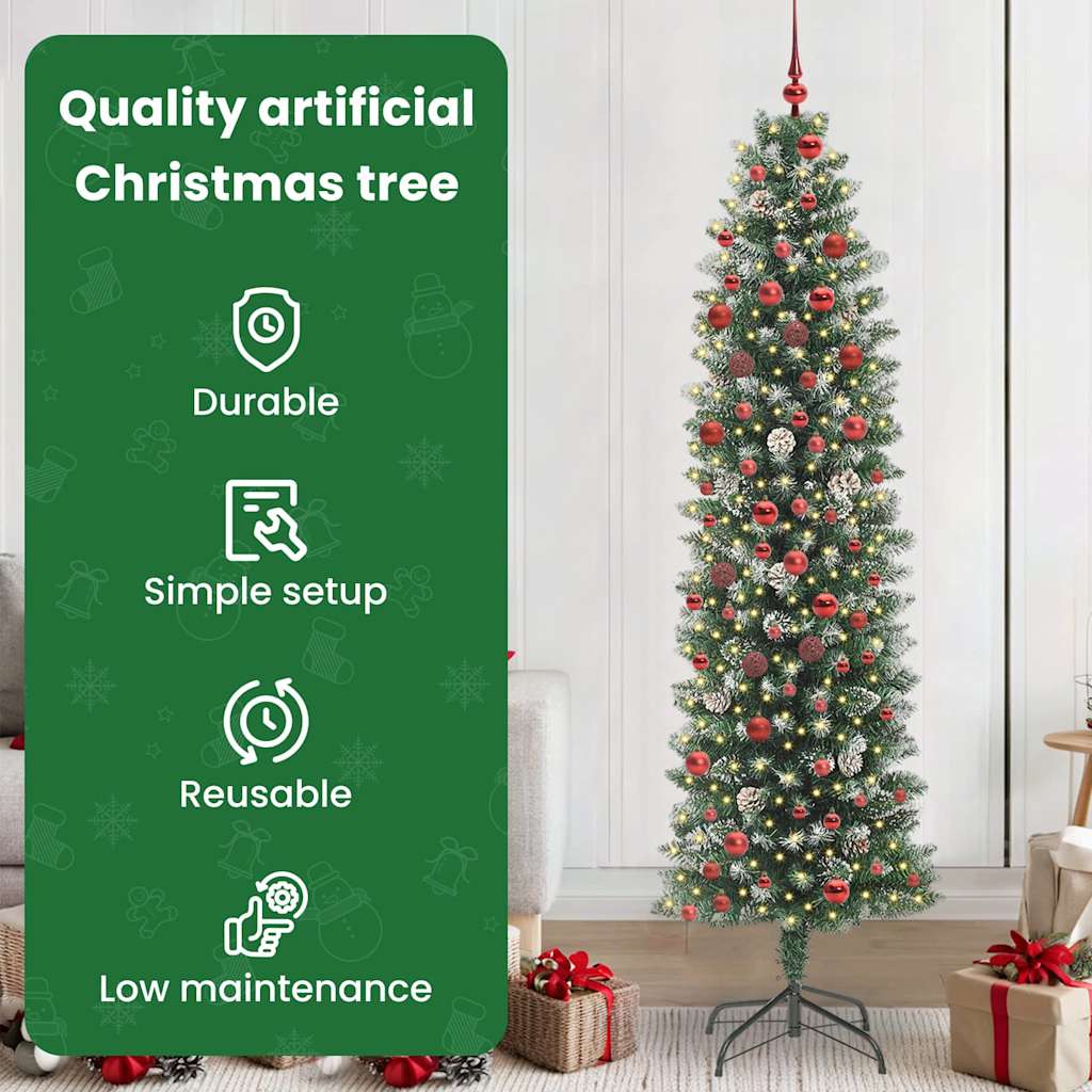 Mākslīgā šaurā Ziemassvētku egle ar 300 LED zaļā un baltā krāsā 210 cm