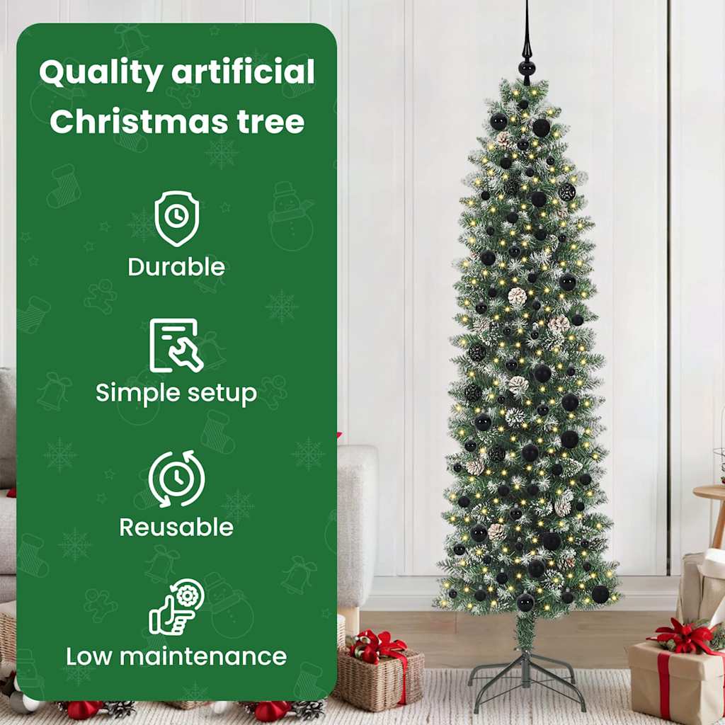 Artificial Slim Christmas Tree with 300 LED Green and White 210 cm