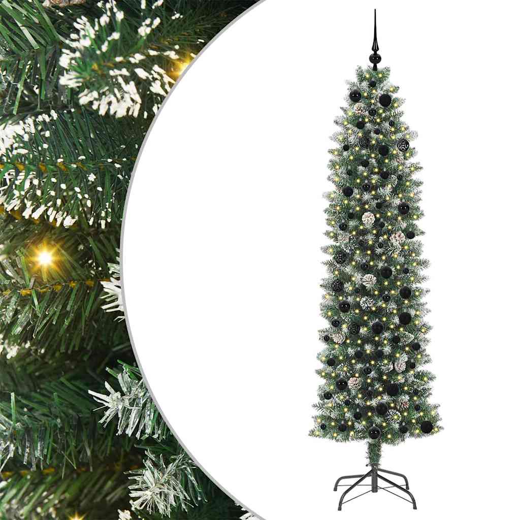 Artificial Slim Christmas Tree with 300 LED Green and White 210 cm