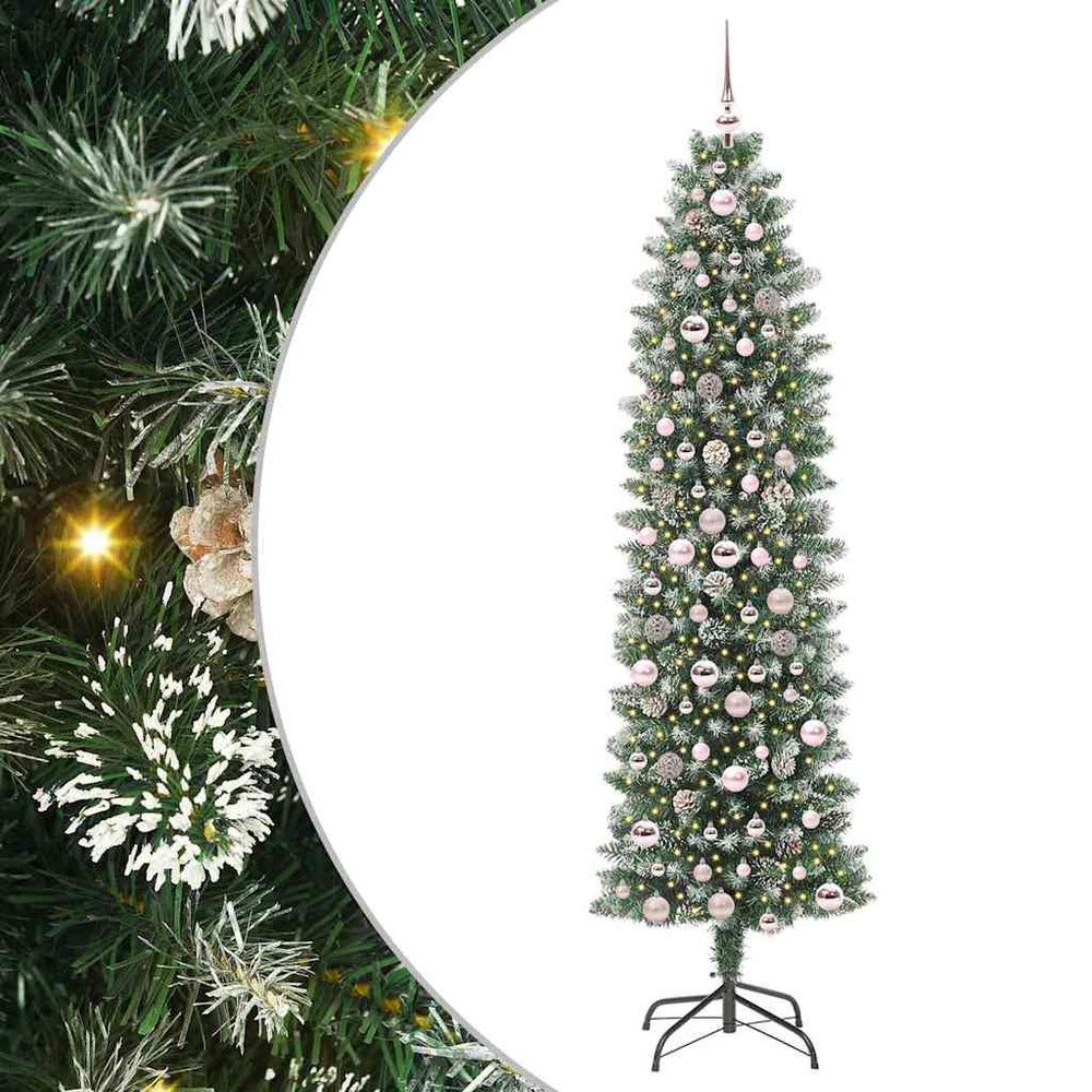Artificial Slim Christmas Tree with 300 LED Green and White 210 cm