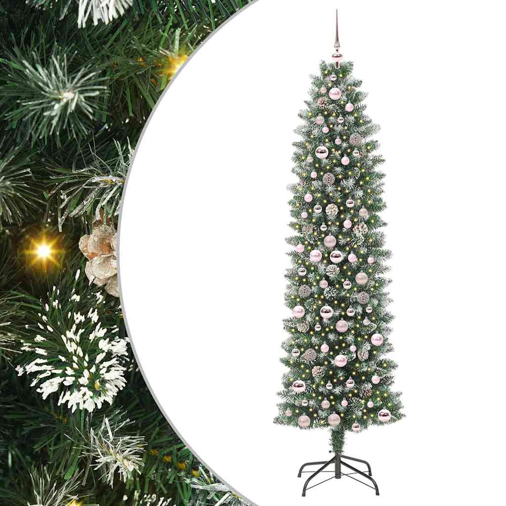 Mākslīgā šaurā Ziemassvētku egle ar 300 LED zaļā un baltā krāsā 210 cm