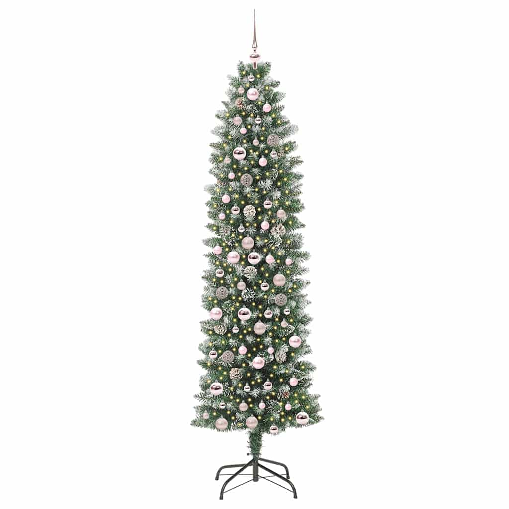 Mākslīgā šaurā Ziemassvētku egle ar 300 LED zaļā un baltā krāsā 210 cm