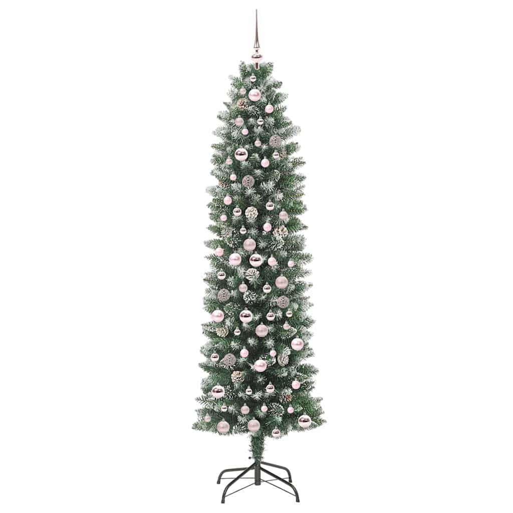 Mākslīgā šaurā Ziemassvētku egle ar 300 LED zaļā un baltā krāsā 210 cm