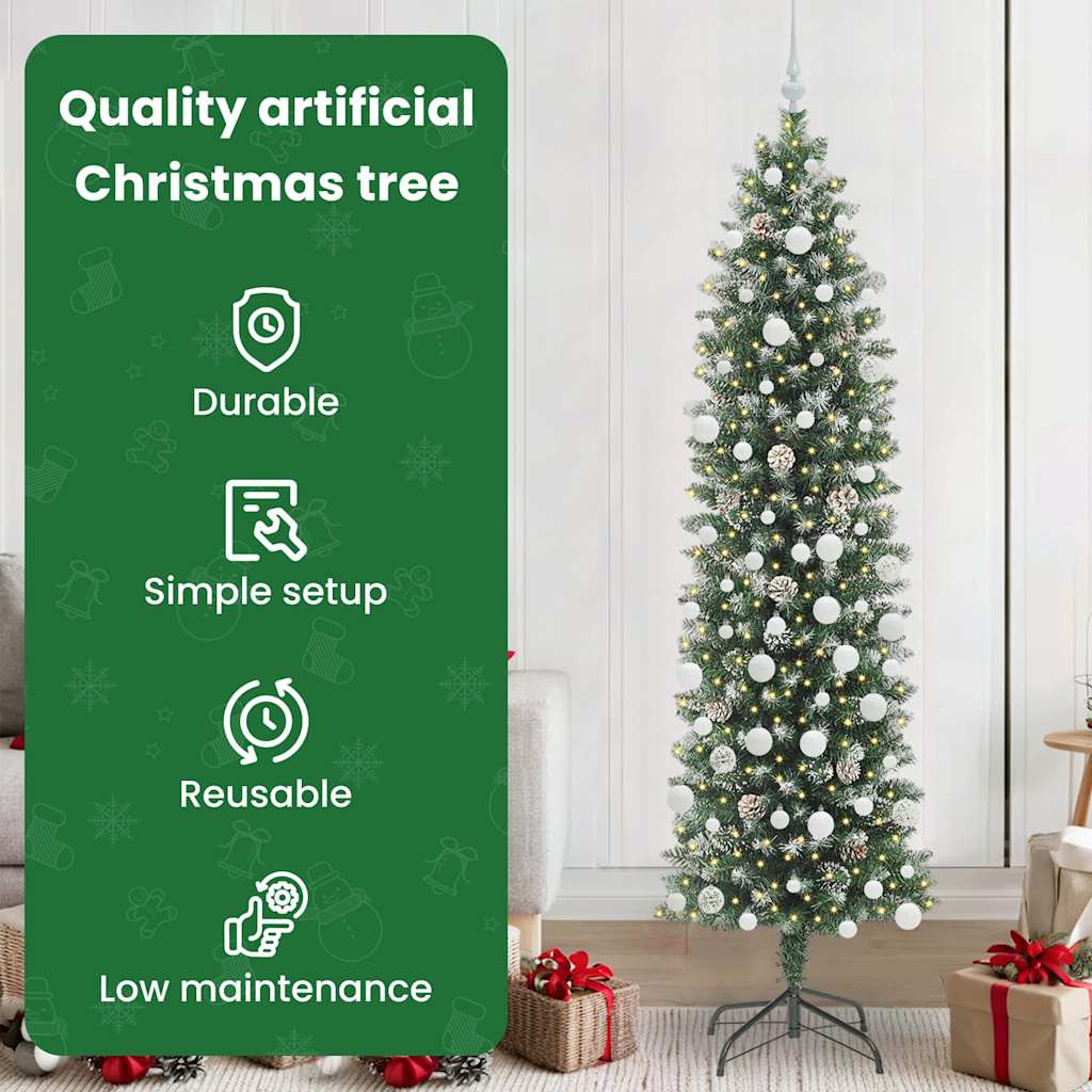 Dirbtinis lieknas Kalėdų medis su 300 LED Žalia ir balta 210 cm