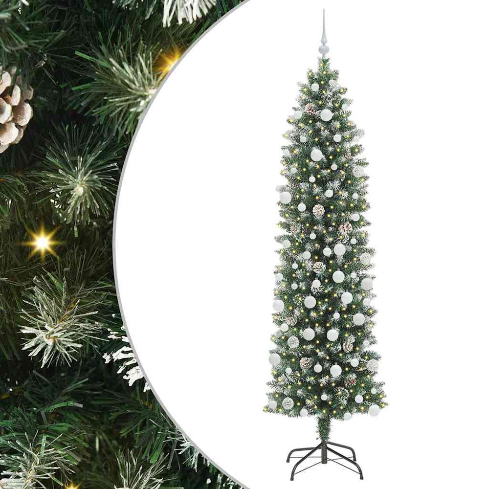 Artificial Slim Christmas Tree with 300 LED Green and White 210 cm